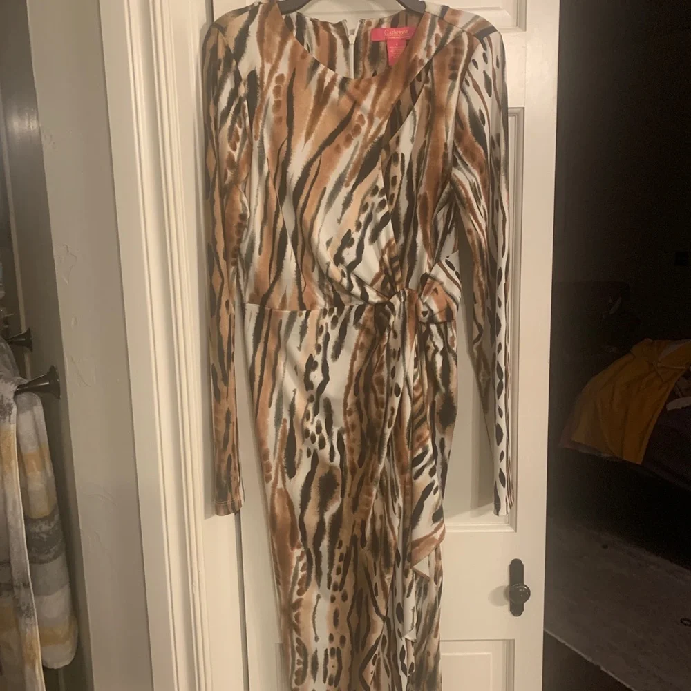 Catherine Malandrino dress, size 4, cutout shoulder, animal print - Picture 1 of 4
